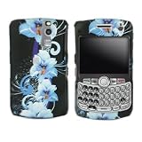 Blue Flower Snap on Hard Skin Cover Case for Blackberry Curve 8300 8310 8330 + Microfiber Cell Phone Bag