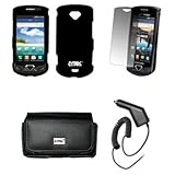 EMPIRE Black Leather Case Pouch with Belt Clip and Belt Loops + Black Rubbe ....