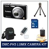 Panasonic LUMIX DMC-FH3K FH3 FH3K Black Digital Camera, with 8 GB Memory Card, Card Reader, Deluxe Carrying Case, Mini Tripod, & 3pc. Lens