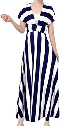 DatingDate Women Multi-way 5 Ways Cotton Convertible Maxi Dress Blue Small