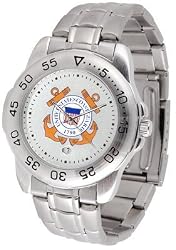 US Coast Guard Suntime Mens Sports Watch w/ Steel Band - NCAA College Athletics
