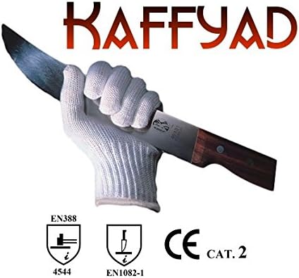 Kaffyad (TM) Level 5 Cut and Puncture Resistant Kitchen and Work Safety Gloves. Protection from Knives, Mandolines and Graters. EN388 Certified! Great for cutting meat, filleting fish or shucking oysters. Stainless Steel Core! (Large, White pair)