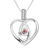 Sterling Silver Pink and White Diamond Heart Pendant (0.06 cttw, H-I Color, I2-I3), 18