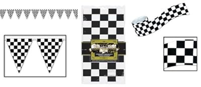Checkered Flag RACING PARTY Decoration Set/RACE CAR FLAG Tablecloth/Streamers/PENNANTS/Decor/NASCAR/INDY RACE EVENT
