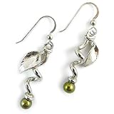 Twining Pea Earrings - Sterling Silver with Green Pearls