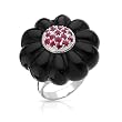 Ring With 0.54ctw Precious Stones - Genuine Onyx and Rubies Beautifully Crafted in 925 Sterling silver. Total item weight 20.6g - Size 7 (Size 6)