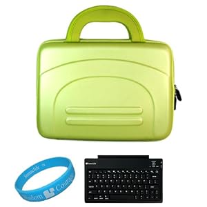 Green Durable Hard Cube Carrying Case for Motorola XOOM 10.1-inch Android Honeycomb Tablet + Sumaclife Wireless Bluetooth Keyboard + SumacLife TM Wisdom*Courage Wristband