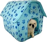 Pet Supplies : Designer Collapsible Blue Paw Prints Cat / Dog House - Small