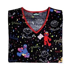 Sesame Street / Elmo Arts & Crafts Cherokee Uniforms Nursing Scrub Top(XS-3X)