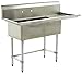 BlendPort BPS-2448-2-24R-FC Economy Sink, with Cross Brace, SS Legs/Gussets, 2 Compartment, 29.5" W x 74.5" L, R Drain Board, Silver