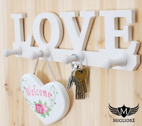 Migliore Designs: White LOVE Wall Mount Four Hook Key Rack