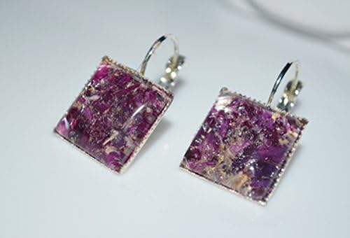 Handmade Earrings made with Real Dried Flower Petals from Maine. These earrings showcase Iris and Peony flower petals.