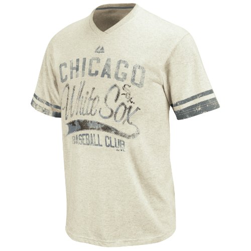 MLB Chicago White Sox Adult Short Sleeve V-Neck Tee (Natural Gray Heather/Granite, Medium)
