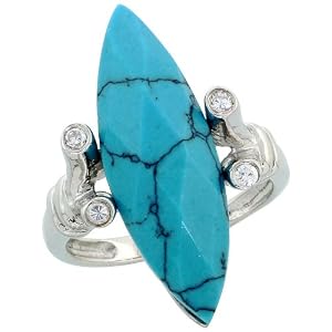 Sterling Silver Faceted Synthetic Turquoise Ring, w/ Brilliant Cut CZ Stones, 1