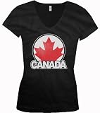 Canada Maple Leaf Logo Juniors V-Neck T-shirt, Canadian National Pride Junior's V-Neck Tee Shirt