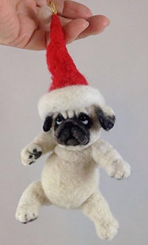 Needle Felted Christmas Ornament Pug Puppy Dog ~by artist C.E Turner