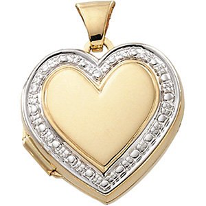 14k Yellow Gold, 14k White Gold Two Tone Heart Locket