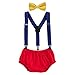 Baby Boys First Birthday Adjustable Y Back Elastic Clip Suspenders Cake Smash Outfit Tuxedo Pre-tied Bloomers Bowtie set