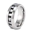 CLOSEOUT! Black and White Baguette Cubic Zirconia Stainless Steel Ring (8mm) - Sizes 8 - 12