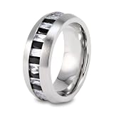 CLOSEOUT! Black and White Baguette Cubic Zirconia Stainless Steel Ring (8mm) - Sizes 8 - 12