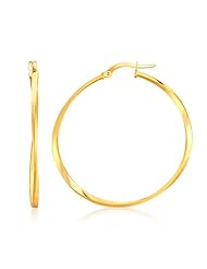 14K Yellow Gold Mobius Twisted Large Hoop Earrings