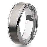 Beveled Edge Brushed and Polished Tungsten Carbide Ring (8.0 mm) - Sizes 7-13