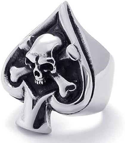 Mygoodie Jewelry Vintage Gothic Skull Biker Tribe Ace of Spades Stainless Steel Mens ring
