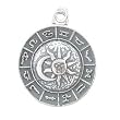 Round Astrological or Zodiac Wheel with Sun and Crescent Moon Pendant in Sterling Silver for Men and Women, #8127