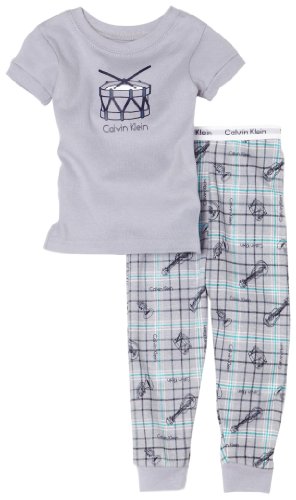 Calvin Klein Baby-boys Infant Drum Pajama Set, Gray, 24 Months