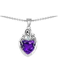 Original Star K (tm) Loving Mother with Twins Children Pendant With 8mm Heart Simulated Amethyst in 925 Sterling Silver