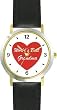 Red Heart - World's Best Grandma - Love & Friendship Theme - WATCHBUDDY&reg; DELUXE TWO-TONE THEME WATCH - Arabic Numbers - Black Leather Strap-Size-Large ( Men's Size or Jumbo Women's Size )