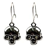 Green Amber and Sterling Silver Skull Earrings