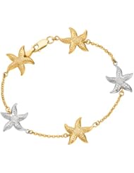 7" 14K Yellow Gold 1.75mm (0.07") Polished Cable Chain w/ Lobster Clasp & 2 Tone Multi Starfish Sea Life Bracelet