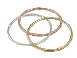 Set of 3 Bright & Shiny Bamboo Bangle Bracelets - Silver, Gold and Rose Gold finished