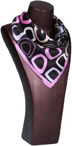 Grace Scarves, Links, Petite Square Satin Silk Scarf, Black/Pink