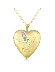 Heart Shaped Quinceanera Flower Design Locket Pendant Necklace For Women 14K Yellow Gold Vermele