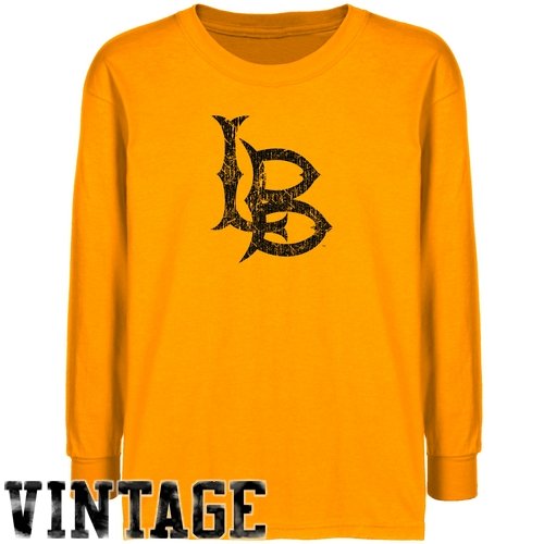 Long Beach State 49ers Youth Gold Distressed Logo Vintage T-shirt (Small)