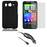 HTC Inspire 4G Accessory Bundle - Rubberized Snap on Hard Shell Case (Black ....