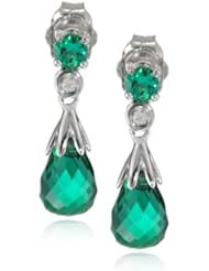 10k White Gold Teardrop Created Emerald Diamond Earrings (0.03 cttw, I-J Color, I2-I3 Clarity)