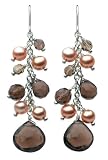 Kit Heath Sterling Silver 50GASQ Ladies Earrings With Cluster of Smokey Quartz Beads and Fresh Water Pearls