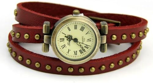 Longing Cow Leather Wrap Around Bracelet Analog Quartz Fashion Wrist Watch - Red