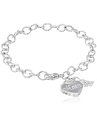 XPY Sterling Silver #1 Mom Charm Link Bracelet (.02 cttw, I-J Color, I2-I3 Clarity), 7.5"