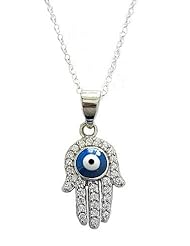 .925 Sterling Silver Hamsa Hand Evil Eye Pendant Charm Necklace 18"