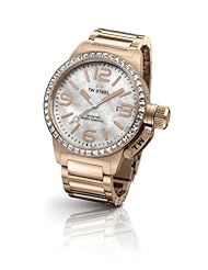 TW Steel Canteen Unisex Quartz Watch with Mother of Pearl Dial Analogue Display and Rose Gold Stainless Steel Plated Bracelet TW306
