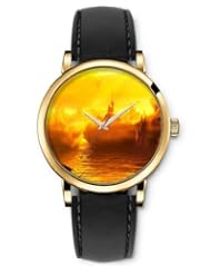 SPRAWL Aanalog Fashion Series Gold Ladies Watches of Genuine Black Leather Strap,Unique Wrist Watch for Women Girls Designed with Sunrise on the sea