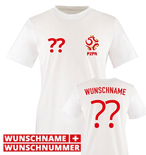 TRIKOT – PO – WUNSCHDRUCK – Herren T-Shirt – Weiss / Rot-Gold Gr. M