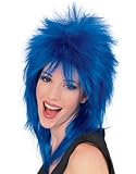Mens Womens Blue Punk 80s Rock Super Star Costume Wig