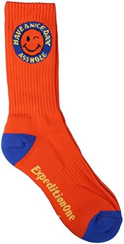 Expedition Patches Crew Socks Pair Orange Royal Have a Nice Day A-hole