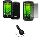 EMPIRE Black Rubberized Hard Case Cover + Screen Protector + Retractable Ca ....