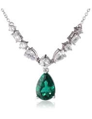 Sterling Silver Created Emerald and Created White Sapphire Pear Shape Necklace, 18"